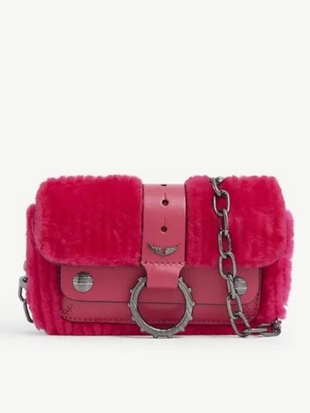 Zadig & Voltaire Hot Pink Shearling and Leather Crossbody